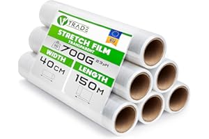 Film estensibile V1 Trade - trasparente - film estensibile a mano - spessore 23 micron - rotolo 100 metri e 400 mm - film trasparente antistrappo per imballaggio - film protettivo per mobili