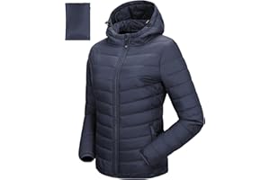 33,000ft Damen Leichte Steppjacke Packbare Übergangsjacke mit Taschen für Frauen Gefüttert Warme Pufferjacke mit Kapuze für Outdoor Freizeit Wandern