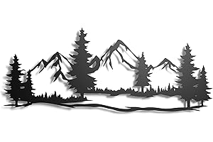 Keluly Scultura da parete in metallo di montagna, arte da appendere, decorazione multiuso per la stanza, tema natura, marrone e grigio, 43 x 31 cm