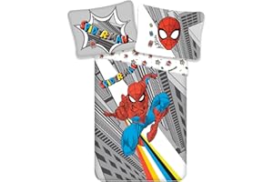 Jerry Fabrics Marvel Spiderman - Set di 2 lenzuola, 140 x 200 cm, 70 x 90 cm, 100% cotone, multicolore