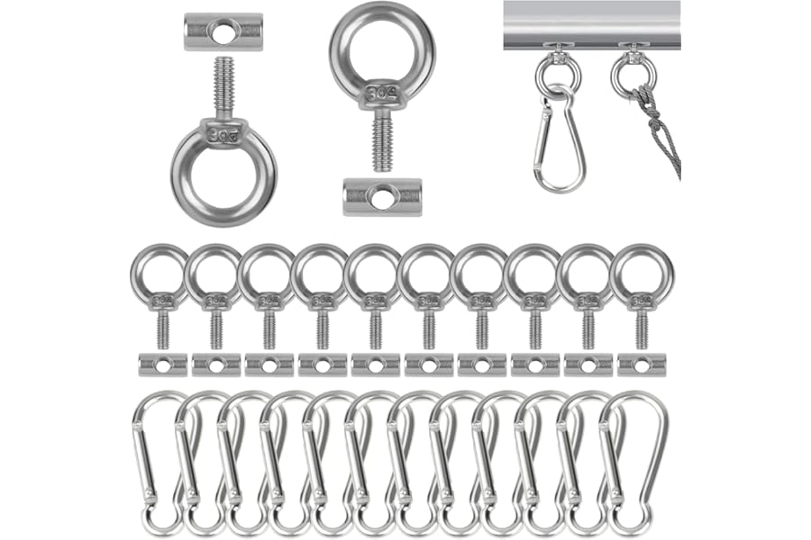 Adiwo 12 PCS Awning Rail Stoppers, 6mm Stainless Steel Piping Stopper with 12 PCS Carabiners, Multipurpose Awning Rails Hooks Lifting Eye Nut Ring M4 Blocking Kit for Caravan Motorhome Campervan Tent