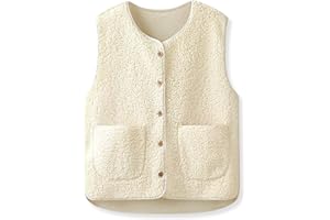 beifon Teddy Fleece Weste Damen Herbst Winter Warm, Ärmellos Fellweste Damen Einfarbig V-Ausschnitt Knöpfen Fleeceweste aus Teddyfell, Fell Weste Kurz Plüschweste Teddyweste Outwear Thermoweste