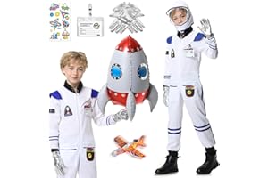 WELLCHY Costume Astronauta Bambino, Tuta Spaziale Bambini con Casco Astronauta Guanti Astronauta, Costume da Astronauta, Vestito Astronauta per Cosplay Carnevale Fasching