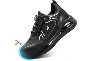 FOGOIN Safety Trainers Men Women Safety Shoes with Rotary Buckle Air Cushion Lightweight Steel Toe Cap Work Sneakers