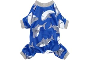 Fitwarm Shark Hunde-Pyjama, Hundekleidung für kleine Hunde, Mädchen Jungen, Haustier-Einteiler mit Füßen, Katzen-Outfit, leichter Samt, Königsblau, Größe M