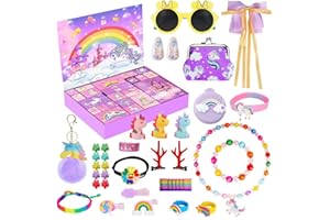 LALIEFFACELY Adventskalender Einhorn 2024, 24 Tage Weihnachts Countdown Weihnachtskalender Mädchen Schmuck Adventskalender Spielzeug mit Haarschmuck Armbänder Ring Geldbörse Schlüsselanhänger Sonnenbrille