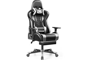 OneGame Gaming Chair with Footrest, 3D Armrests, Computer Chair, Wide PC Office Chair, Ergonomic Video Game Chair, PU Leather, 150 kg - 200 kg, Grey