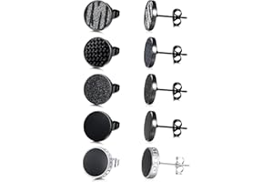 JeweBella 5 Paar Ohrringe Herren Edelstahl Runde Schwarz Matt Knorpel Piercing Ohrstecker Set für Damen Männer Hypoallergen Ohrstecker Herren Schmuck 8/10/12MM