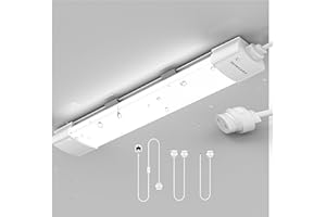 KUKUMAO LED Batten Light Daylight 6000K with Plug,Linkable LED Fluorescent Lights for Garage, Workshop, Office, Wall, Kitchen, Shed, IP65 Plug in Ceiling Light Strip. 1.4FT, 43cm, 16W.
