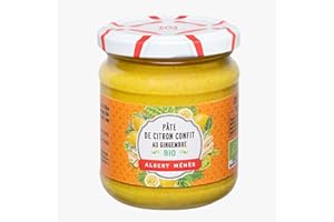 Albert Ménès Pâte de Citron Confit au Gingembre Bio - Recette Exclusive Traditionnelle - Idéale pour Curry et Lait de Coco - 100% Naturelle sans Colorants ni Conservateurs - 210g - lot de 4