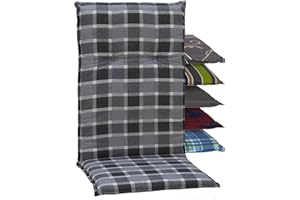 Beo Chaises Coussin avec Bordure pour Fauteuil à Dossier Haut Motif Carreaux Env. 118 x 48 x 6 cm, Gris/Noir/Multicolore