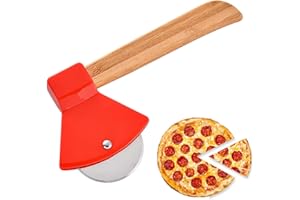 MACROHU MacrHu Hacha Cortador de Pizza,Corta Pizzas de Acero Inoxidable con Mango de Roble,Accesorios Cocina con Protección Anticortes,Súper Afilada y Duradera Ideal para Pizza,Pasteles (Rojo)