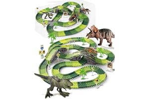 PANGBAYLOV 340 Pcs Dinosaur Race Track Toy for Create A Realistic Dinosaur World Road Race, with Vivid Dinosaur Models & Flexible Track, Ideal Present for 3 to 8 Year Old Boys Girls