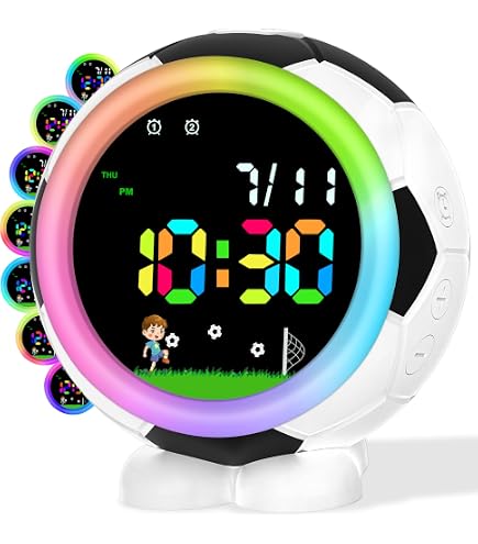 Football Cube Digital Clock - Kids Alarm Clock With Night Light, Date, Temp, 3.15 Inch Soccer Decor