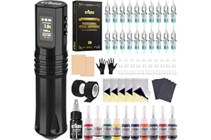 STIGMA Kit de Tatuaje Completo Maquina de Tatuar Inalambrica con 1800mAh,20pcs Agujas de Tatuaje y Tintas para Tatuar, Accesorios de Tatuajes Profesionales STEK57-1