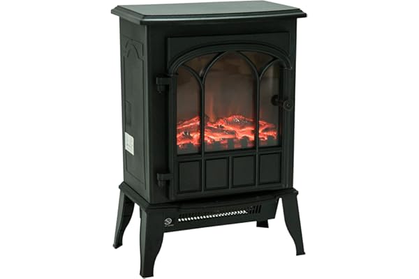 HOMCOM Cheminée électrique sur Pied 1000/2000 W, Fausse cheminée décorative avec Effet Flamme LED, Protection Contre la surchauffe, Zone de Couverture 15-30 m², Noir