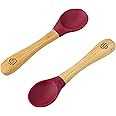 bamboo bamboo ® Baby Weaning Spoons Set of 2 | Bamboo with Soft Silicone Tips | Ergonomic Easy Grip Handles | BPA-Free (Set of 2, Cherry)