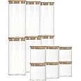 HOMCLASSY 12 Pack Glass Storage Jars with Airtight Bamboo Lids and Labels, Borosilicate Glass Canisters for Kitchen, Spices, Grains, Cereal, 2 Sizes Small and Large Jars(800ml, 1200ml)
