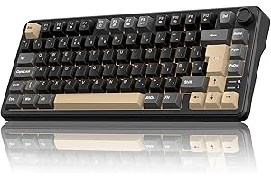 RedThunder K75 75% Wireless Mechanical Gaming Keyboard,Creamy Gasekt-Mounted,Volume Knob,UK Layout 81 Keys,2.4G/BT/USB-C,RGB Underglow Lighting,Hot swappable Fast Apricot Switch for PC Mac（Black Gold）