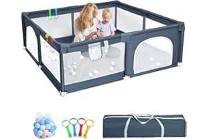 YIFOV Baby Playpen for Babies and Toddlers, Safety Play Yard with Anti-Collision Foam and Breathable Mesh, Indoor Kids Activity Center, Including 50 Ocean Balls y 4 Pull Rings (150x180CM)