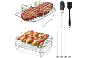 HUTVD 2 Pezzi Griglia per Friggitrice ad Aria, Griglia di Cottura Multifunzione con 1 Spazzola per Olio e 1 Clip da Cucina per Friggitrici a Doppio Cestello, Accessori per Friggitrici ad Aria