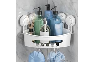 TAILI Shower Corner Shelves Corner Shower Caddy Suction Bathroom Shelf Small Bathroom Storage Triangle Shelf for Shampoo Conditioner Plastic Kitchen Accessories for Kitchen Drill-Free, White