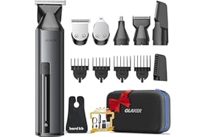 GLAKER Haarschneidemaschine Herren Profi Haarschneider Barttrimmer Haartrimmer Körperhaartrimmer Nasenhaartrimmer Präzisionstrimmer T-Klinge Trimmer Rasierer Herren Wasserdicht 6 in 1