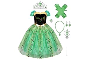 IBAKOM Enfant Fille Anna Déguisement Princesse Costume Robe Carnaval Halloween Cosplay Noël Anniversaire Tenue