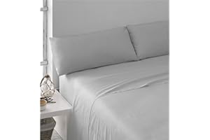 TRAMAS+ Juego de Sábanas Lisas 100% Algodón, Tejido Suave y Compatible con Todas Las Camas y Estaciones – (Cama 135, Gris Perla)
