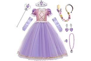 CNEXMIN Fille Robe De Princesse Raiponce Costume De Raiponce Deguisement Raiponce EnfantAvec 8 Accessoires Rapunzel Robe Anniversaire FêTe Halloween NoëL Partie Carnaval Cosplay Robe De Soirée 2-12 Ans