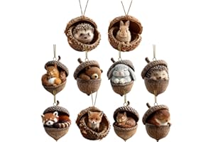 JAOXIUOZI 10PCS Waldtiere Eichels Ornaments,Acryl Tiere Aus Tannenzapfen Weihnachtsbaumschmuck Deko,2D-flaches Acryl Waldtiere Figuren Weihnachtsdeko Baumschmuck