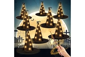 FlyQintess Halloween Deko Outdoor, Hängende Geisterhexe Hut Batteriebetrieben Leuchtender Hexenhut, für Indoor Outdoor, Halloween, Garten, Balkon, Baum Deko