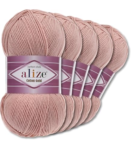 Alize Cotton Gold Strickgarn - 5x100g Häkelwolle Aus 55% Baumwolle & 45% Polyacryl Für Sommerkleidung