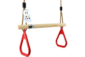 GO!elements Trapezowa huśtawka ogrodowa – huśtawka dziecięca do użytku na zewnątrz i wewnątrz – siedzisko bujane, deska do huśtawki dla dzieci – regulacja wysokości – antypoślizgowa, kolor: czerwony