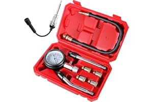 Wvoillty 9tlg KFZ Benzin Motor Kompressionsprüfer 0-300 PSI / 0-20 Bar, Auto Kompressionstester für Benzinmotor mit Zündkerzentester und 4 Adapter M10 M12 M14 M18 (Rot)