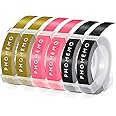 Phomemo Label Tape 9mm for 3D Embossing Label Maker (White on Black|Gold|Pink, 6 Pack)