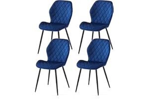 Weegstok Velvet Dining Chairs Set of 2/4/6 Lounge Reception Chair Kitchen Chairs Upholstered Seat Counter with Metal Legs for Living Dining Room (4, Lake Blue, 58L*47W*86H centimetres)