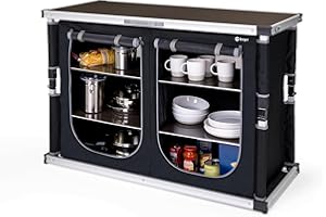 ‎BERGER BERGER Tampere L Campingküche │ Campingschrank faltbar mit Staufächern inkl. Tragetasche │ Outdoor Camping Küche Camping Küchenschrank faltbar mit Aluminiumgestell Campingschrank Küche (L)