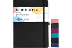 STATIONERY ISLAND A4 linjerad anteckningsbok, 320 sidor tjock journal anteckningsbok, linjerad journal inbunden med 100 gsm f