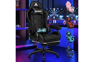 ALFORDSON Silla Gaming con Masaje de 2 Puntos, Silla Gamer con Reposapiés, Reposacabeza y Cojín Lumbar, Silla Escritorio de Oficina Ergonomica con Respaldo Alto, Negro