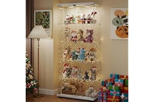 ‎APLANCEE Aplancee Glasvitrine Standvitrine in Weiß mit LED, 188.8 * 36.3 * 80.7cm Vitrinenschrank mit 5 Glasböden & 2 Türen aus gehärtetem Glas, Vitrine für Wohnzimmer Büro Sammlerstücke Bücher Wein