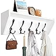WEBI Wall Mounted Coat Rack with Shelf,60cm Long White Wall Shelf with Hooks Underneath,Key Rack for Wall,5 Triple Hooks,Entryway Shelves for Bathroom