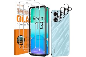 QsmQam 3 Piezas Protector de Pantalla para Xiaomi Redmi 13 4G / 5G, Xiaomi Poco M6 4G con 3 Piezas Protector de Lente de Cámara, Ultra HD Cristal Templado, Dureza 9H, Anti Arañazos, Sin Burbujas