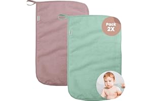 MIMUSELINA Mini Toallas bebé - Toallas Guarderia con Colgador, Toallas Mano, Culito y Cara bebé, Toalla pequeña Infantil - Rizo algodón Absorbente gramaje 450 gr. 4,5cm Pack 2X (Menta/Rosa)