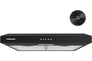 FIREGAS 60cm Visor Cooker Hood LED Extractor Hood Under Cabinet Hood Wall Mounted Extractor Fan Kitchen 600 mm Top Vented Range Hood,Black