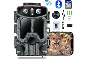 ‎NARTOV Wildkamera 4K 60MP 30fps Bluetooth APP Ultra HD Jagdkamera,mit bewegungsmelder Starlight Nachtsicht Tierkamera Speicherkarte IP65 Wasserdicht 2.4" LCD Display 120° Weitwinke (WiFi + 64G SD Card)