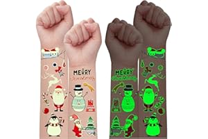 Leesgel Tattoo Kinder Weihnachten, 24 Blätter Leuchtende Weihnachts Temporäre Tattoos Aufkleber Kinder Tattoo Sticker für Weihnachtsdeko, Weihnachts Kindertattoos Weihnachtsgeschenke Kinder Party Deko