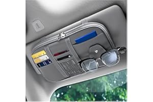 BELOMI Car Sun Visor Organizer, Sunglass Holder and Storage Pocket, Card Cash Pouch with Multi-Pocket Net Zipper, Case Bag for License Pen Key, Auto Interior Accessories for Truck, SUV, Van (Gray)