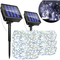 Qoosea Albero di Natale Luci Solare da Giardino, 4 Pezzi 8 Modalità Lampade Solari Alberi di Natale con 80LED Fiocco di Neve, Ricarica USB e Solare Luci Decorazioni per Feste Giardino Esterno