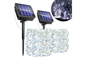 CALDARAX Solarny łańcuch świetlny na zewnątrz, 2 x 12 m, 120 diod LED, odporny na warunki atmosferyczne, 8 trybów pracy, IP65, wodoszczelny drut miedziany, solarny łańcuch świetlny do ogrodu, na ogrodzenie